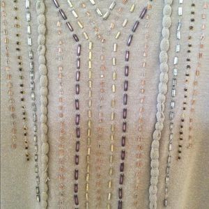 Anthropologie One Sept Beaded Top. Med Beige, Gold and Bonze